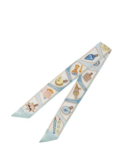 Pre-owned Hermes 2020-2025 Funny Ice Cream Silk Twilly Scarf Scarves In Blue