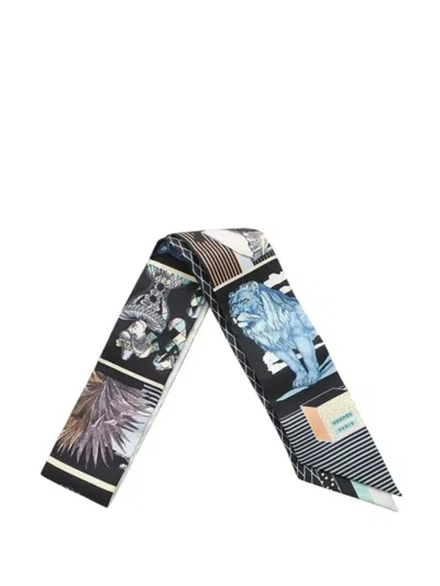 Pre-owned Hermes 2020-2025 Grand Theatre Nouveau Silk Twilly Scarf Scarves In Black