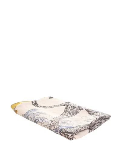 Pre-owned Hermes 2020-2025 Jungle Love Cashmere Silk Triangle Scarf Scarves In Gray