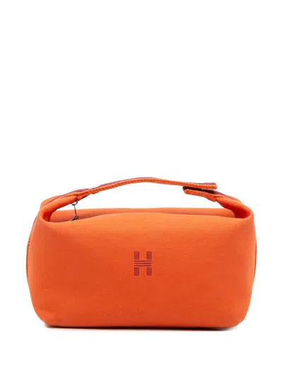 Pre-owned Hermes 2020-2025 Large Canvas Bride A Brac Case Vanity Bag In Red