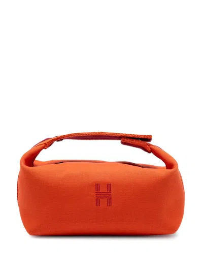 Pre-owned Hermes 2020-2025 Large Canvas Bride A Brac Case Vanity Bag In Red