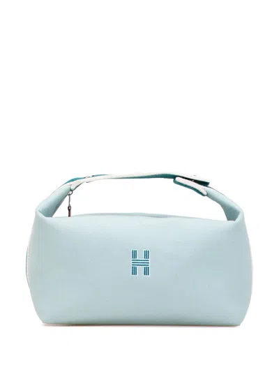 Pre-owned Hermes 2020-2025 Large Canvas Bride A Brac Vanity Bag In Blue
