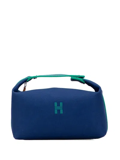 Pre-owned Hermes 2020-2025 Large Canvas Bride A Brac Vanity Bag In Blue