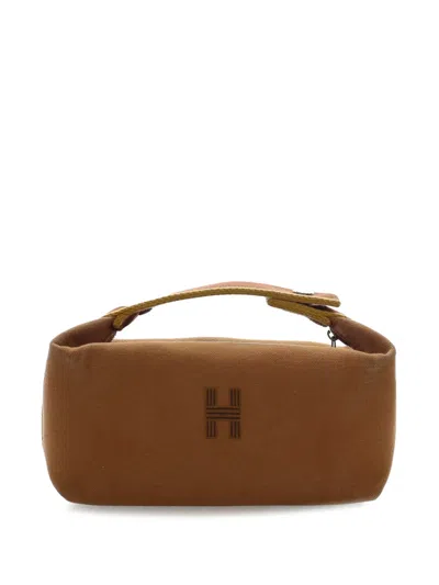 Pre-owned Hermes 2020-2025 Large Toile Bride A Brac Case Vanity Bag In Brown