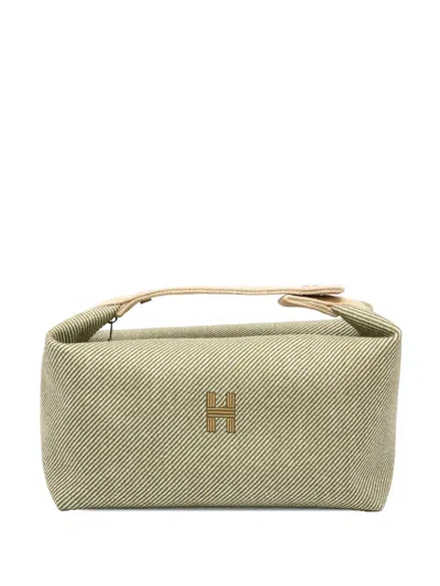 Pre-owned Hermes 2020-2025 Large Wool Bride A Brac H Natte Case Vanity Bag In Green