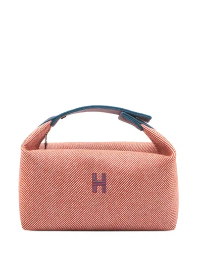 Pre-owned Hermes 2020-2025 Large Wool Bride A Brac H Natte Case Vanity Bag In Orange