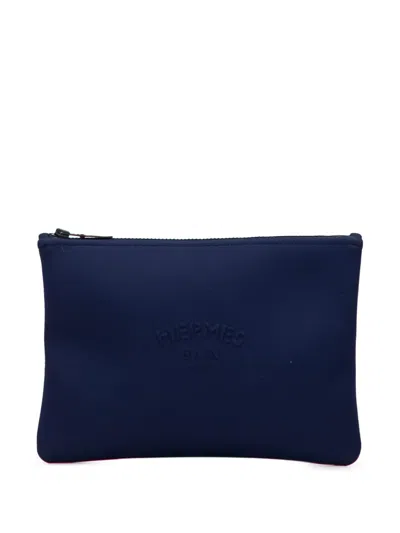 Pre-owned Hermes 2020-2025 Medium Neoprene Neobain Case Clutch Bag In Blue