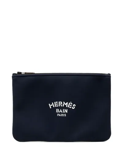 Pre-owned Hermes 2020-2025 Medium Polyamide And Elastane Neobain Case Pouch In Blue