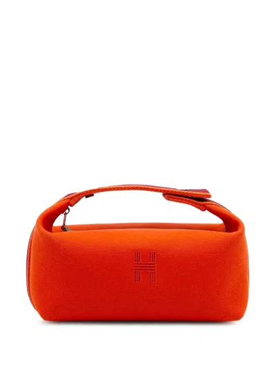 Pre-owned Hermes 2020-2025 Small Canvas Bride A Brac Case Vanity Bag In Orange