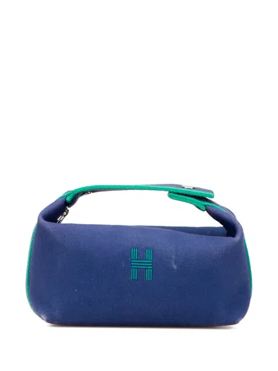 Pre-owned Hermes 2020-2025 Small Canvas Bride A Brac Case Vanity Bag In Blue