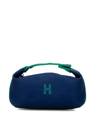 Pre-owned Hermes 2020-2025 Small Canvas Bride A Brac Case Vanity Bag In Blue