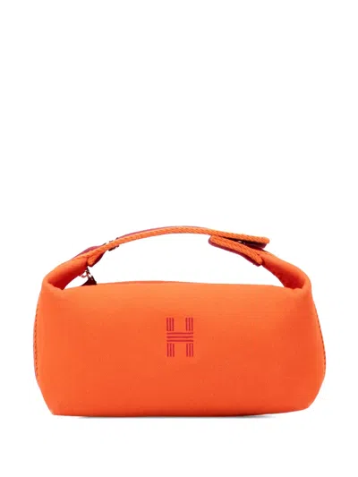 Pre-owned Hermes 2020-2025 Small Canvas Bride A Brac Case Vanity Bag In Orange
