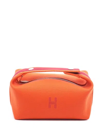 Pre-owned Hermes 2020-2025 Small Canvas Bride A Brac Case Vanity Bag In Orange