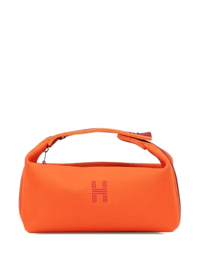 Pre-owned Hermes 2020-2025 Small Canvas Bride A Brac Case Vanity Bag In Orange