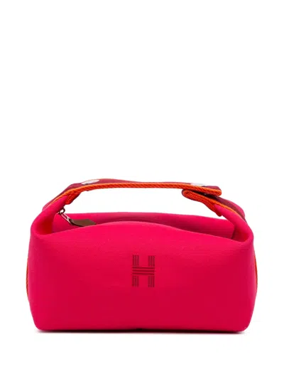 Pre-owned Hermes 2020-2025 Small Canvas Bride A Brac Case Vanity Bag In Pink