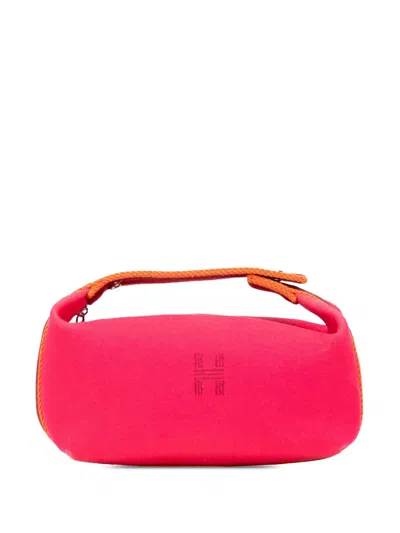 Pre-owned Hermes 2020-2025 Small Canvas Bride A Brac Case Vanity Bag In Pink
