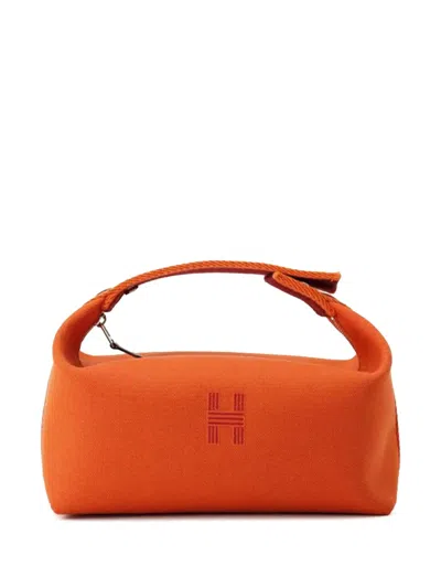 Pre-owned Hermes 2020-2025 Small Canvas Bride A Brac Case Vanity Bag In Red