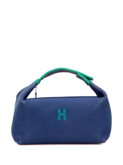 Pre-owned Hermes 2020-2025 Small Canvas Bride A Brac Vanity Bag In Blue