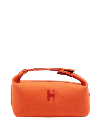 Pre-owned Hermes 2020-2025 Small Toile Bride A Brac Case Vanity Bag In Orange
