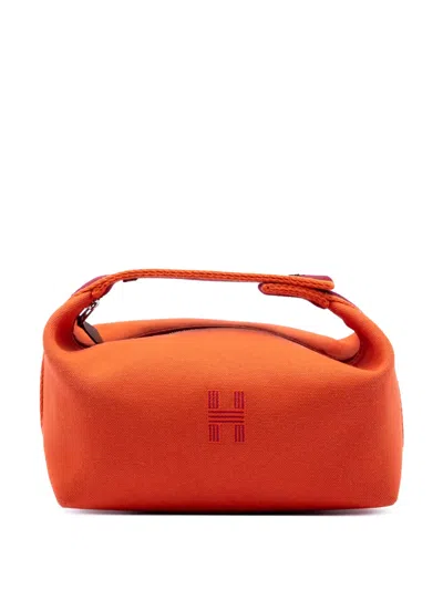 Pre-owned Hermes 2020-2025 Small Toile Bride A Brac Case Vanity Bag In Orange