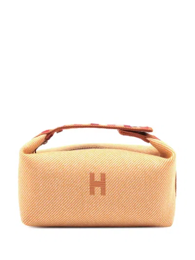 Pre-owned Hermes 2020-2025 Small Wool Bride A Brac Au Carre Case Vanity Bag In Orange