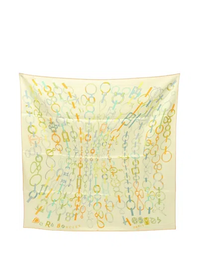 Pre-owned Hermes 2020 90 Dou Re Boucles Scarf In Yellow