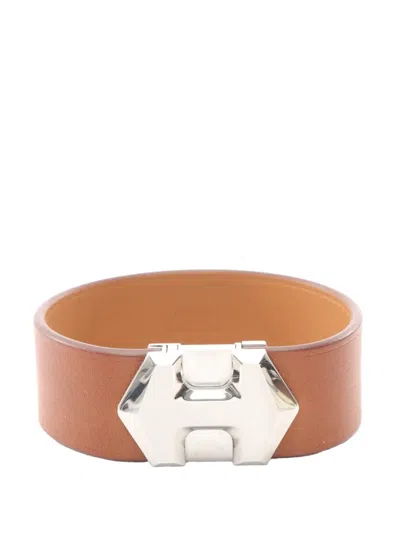 Pre-owned Hermes 2020 Barenia And Palladium Plated Super H Bracelet T4 Costume Bracelet In Brown