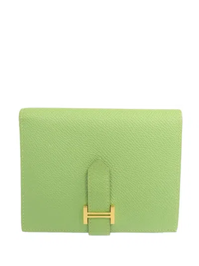 Pre-owned Hermes 2020 Bearn Epsom Leather Wallet In Green