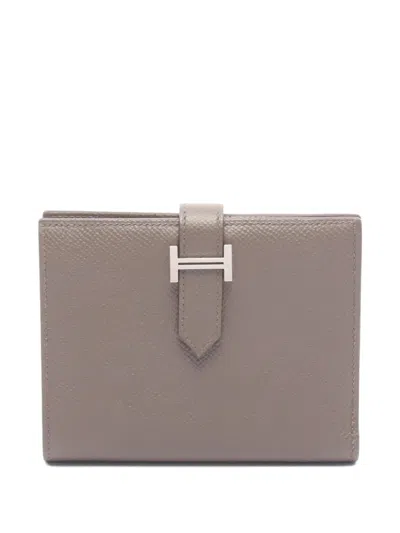 Pre-owned Hermes 2020 Bearn Leather Wallet In Gray