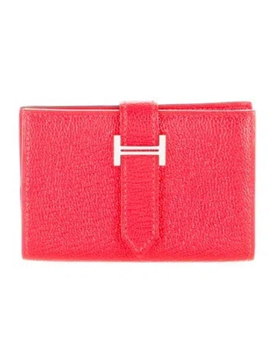 Pre-owned Hermes 2020 Bearn Mini Wallet In Red