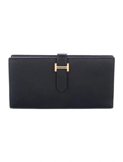 Pre-owned Hermes 2020 Bearn Soufflet Wallet In Black