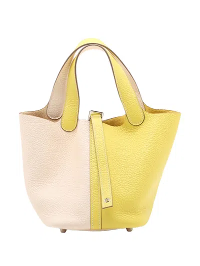Pre-owned Hermes 2020 Bicolor Clemence Picotin Lock 18 Handbag In White