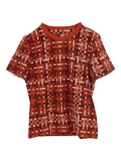 Pre-owned Hermes 2020 Bolduc Check T-shirt In Red