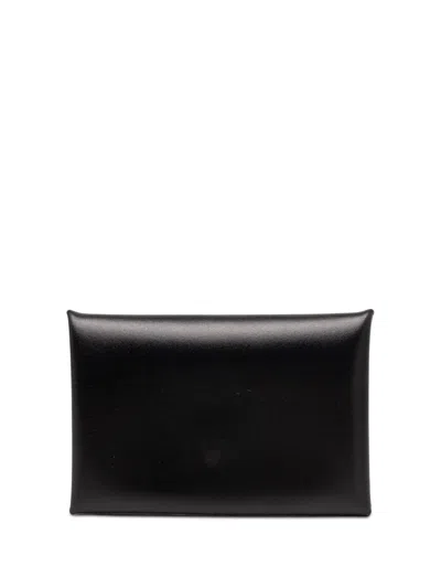 Pre-owned Hermes 2020 Box Calf Calvi Card Holder In Black