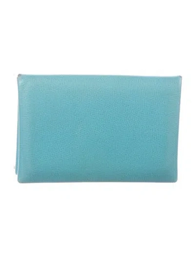 Pre-owned Hermes 2020 Calvi Cardholder In Blue