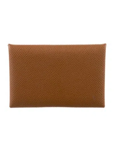 Pre-owned Hermes 2020 Calvi Cardholder In Brown
