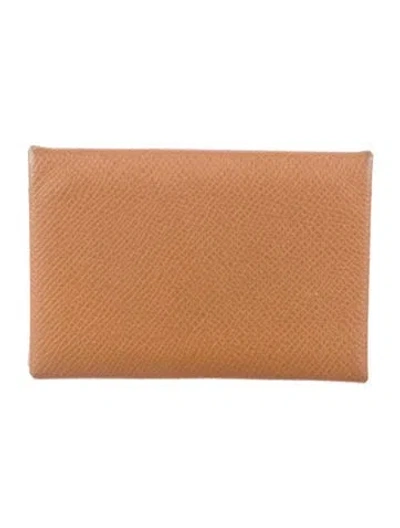 Pre-owned Hermes 2020 Calvi Cardholder In Brown