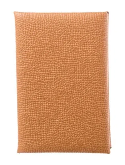 Pre-owned Hermes 2020 Calvi Cardholder In Brown