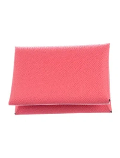 Pre-owned Hermes 2020 Calvi Cardholder In Pink
