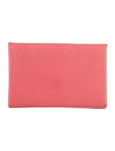 Pre-owned Hermes 2020 Calvi Cardholder In Pink