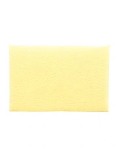 Pre-owned Hermes 2020 Calvi Cardholder In Yellow