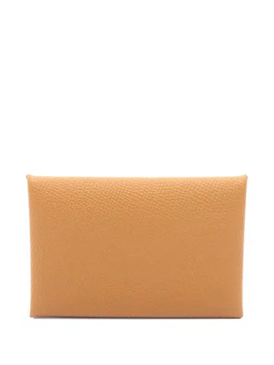 Pre-owned Hermes 2020 Calvi Leather Coin Purse In Orange