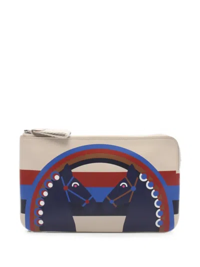 Pre-owned Hermes 2020 Carré Pocket Rainbow Love Pouch In Neutral