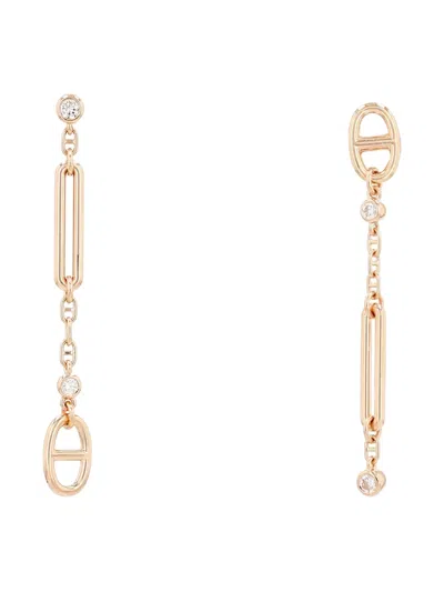Pre-owned Hermes 2020's Chaine D'ancre Diamond Pink Gold Chaos Earrings