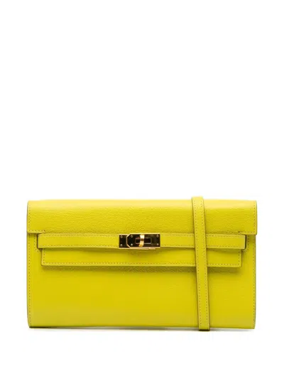 Pre-owned Hermes 2020 Chevre Mysore Kelly To Go Wallet Crossbody Bag In Yellow