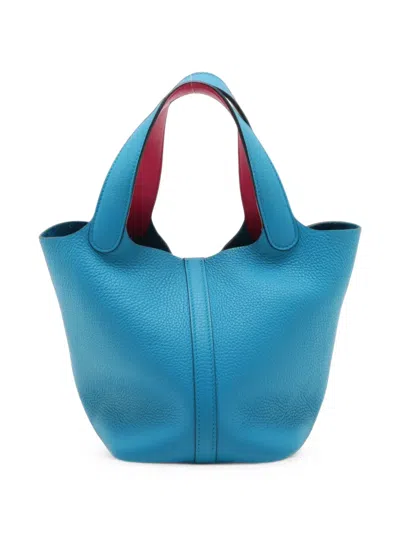 Pre-owned Hermes 2020 Clemence And Swift Picotin Lock 18 Eclat Handbag In Blue