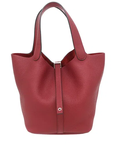 Pre-owned Hermes 2020 Clemence And Swift Picotin Lock 22 Eclat Handbag In Red