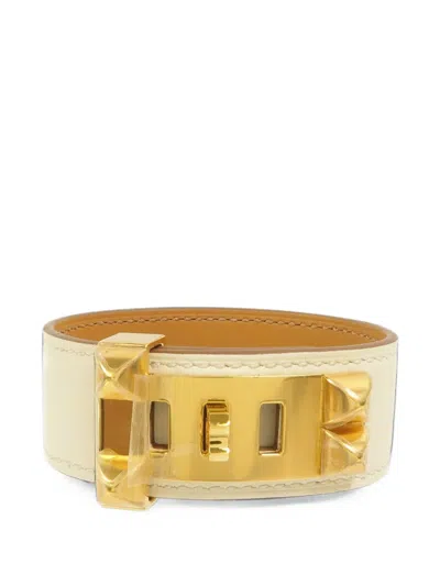 Pre-owned Hermes 2020 Collier De Chien 24 Leather Bracelet In Gold