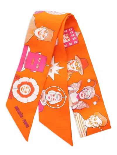 Pre-owned Hermes 2020 Dress Code Twilly Scarf In Orange