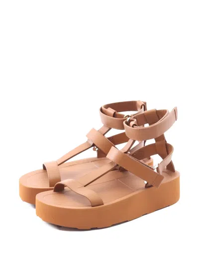 Pre-owned Hermes 2020 Enid Leather Sandals In Brown